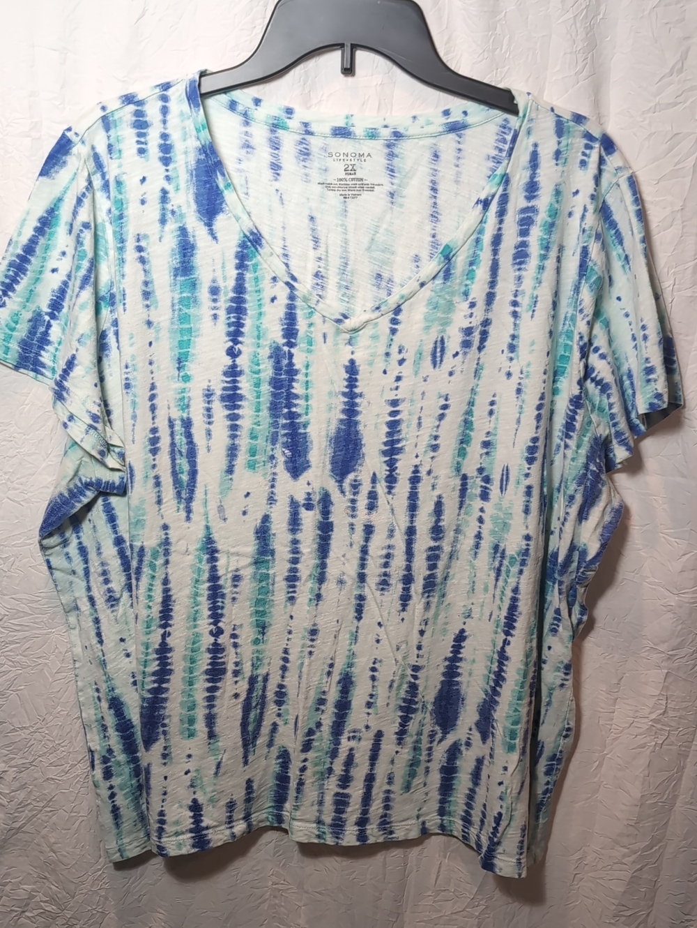Sonoma Blue & Teal Tie-Dye V-Neck Short Sleeve Top